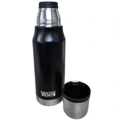 Image of Compact 750ml Slimline Yerba Mate Flask Double Walled Stainless Steel Thermal with Twist Pour Stopper Gaucho Bruno