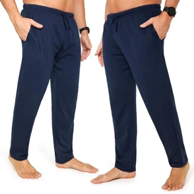 Image of CityComfort Mens Pyjama Bottoms Jersey Lounge Pants with Pockets, Pack of 2 (2XL, Navy/Navy, Drawstring Waist)
