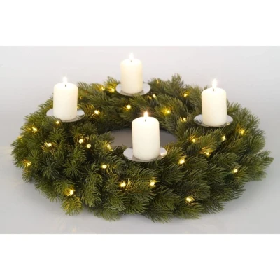 Image of Advent Wreath 40cm Luxury Pre Lit Decoration Indoor 48 Warm White LEDs Pillar Candle Holders