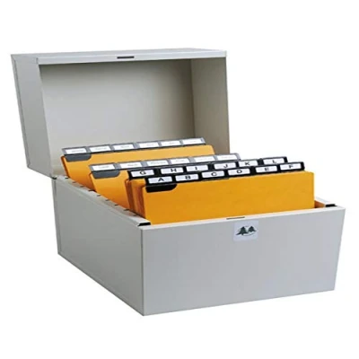 Image of Exacompta Ref 54722E Vertical Record Card Filing Box 128 x 183 210mm in Size, Suitable for A6 (148 105mm) Cards, Holds Approximately 500 Cards Grey