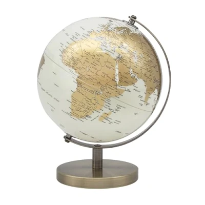 Image of Lesser &amp; Pavey Decorative Round Globe for Home With Stand Blue Silver or Cream Gold (Gold, Small)
