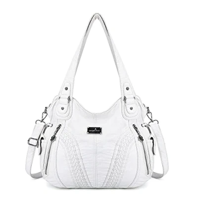 Image of Angel Kiss Purses and Handbags Women Fashion Tote Bag Shoulder Bags Top Handle Satchel Washed Synthetic Leather Handbag, 1 white, 13.8 * 4.7 11.8 inches