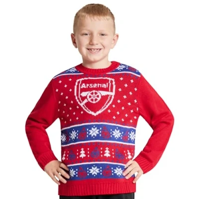 Image of Arsenal F.C. Christmas Jumper Kids Teenagers Warm Cosy Football Xmas 7 14 Years Gifts for Boys (Red, 8 Years)