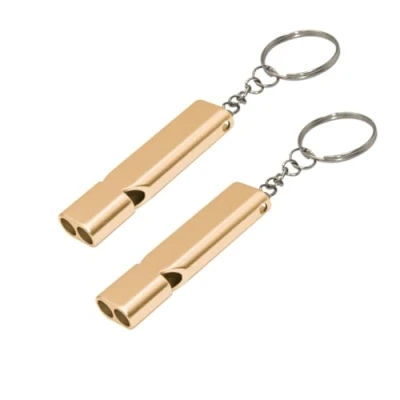 Image of LICQIC 2 pcs Emergency Survival Whistle, Double Tubes Safety Whistles for Camping Survival, Boating, Hiking, Pet Training (Gold)