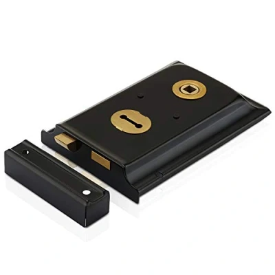 Image of XFORT® Traditional 6&quot; x 4&quot; Rimlock, Surface Mounted Rim Sashlock with in Built Latch and Key Operated Deadbolt, Ideal for Timber Doors or Gates on Outbuildings (Black).