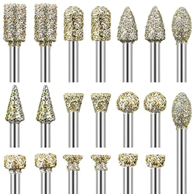 Image of Diamond Grinding Bit Set Compatible with Dremel Rotary Tool, 20Pcs Stone Carving Burr Bits 3mm Shank for Glass Grinding,Stone Ceramics Carving,Polishing