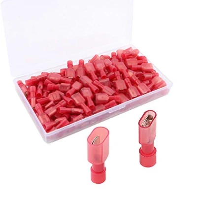 Image of QitinDasen 80Pcs Fully Insulated Quick Wire Connectors Set, Nylon Male &amp; Female Spade Disconnects Wiring Crimp Terminal (10A / 22 16 AWG, 40 Pair Red)