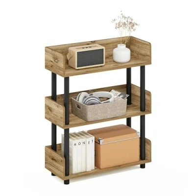 Image of Furinno Turn N Tube 3 Tier Toolless Display Rack, Flagstaff Oak/Black
