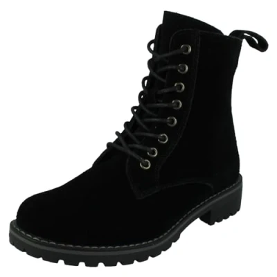Image of Spot On Ladies Low Lace Up Ankle Boot with Inside Zip F51206 Black Suede Leather UK Size 5 EU 38 US 7