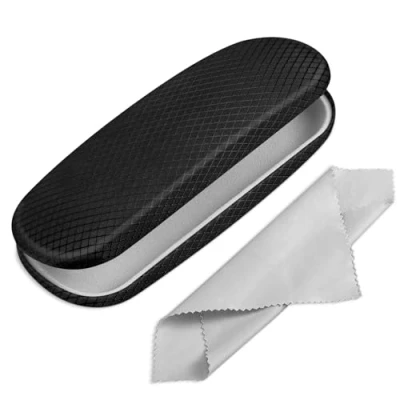 Image of FINTIE Hard case Glasses Portable with Cleaning Cloth for and Sunglasses, Checked Pattern Black, standard size,