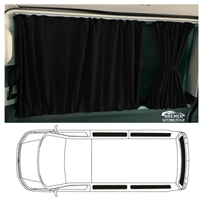 Image of BREMER SITZBEZÜGE Dimensions Curtains Sun Protection Compatible with Mercedes Vito Viano W639 Short Wheelbase 2003 2014 in Black Camping Accessories Motorhome Camper Set 702