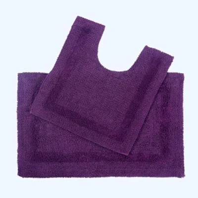 Image of HOMESCAPES Bath Mat Set, Luxury 1600gsm Extra Soft 100% Cotton, Reversible Bathroom Sets 2 Piece, Washable, Non Slip, Super Absorbent, Quick Dry, Purple Rug Set: &amp; Toilet
