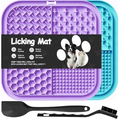 Image of Azyh 2 PCS Licking Mat for Dogs &amp; Cats with Suction Cups, Dog Slow Feeder Lick Pat Anxiety Relief, Toys Feeding Butter Yogurt Peanut, Pets Bathing Grooming Training (7.9&#039;&#039;*7.9&#039;&#039;)