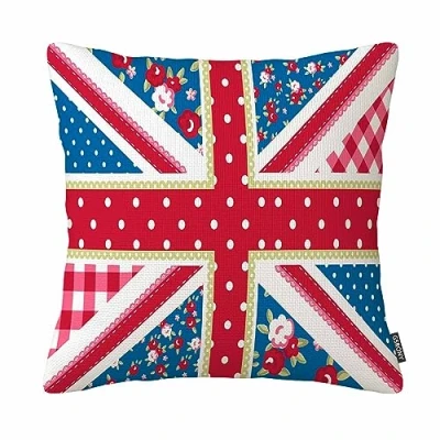 Image of British Flag Decorative Pillowcase Cute England Chic Floral Zippered Throw Pillow Cover 18X18 Inch (Twin sides)