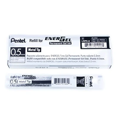 Image of Pentel 0.5 mm EnerGel Permanent Ink Refills Black (Pack of 12 Refills), LRP5 AX