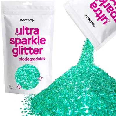 Image of Biodegradable Glitter Turquoise Blue Holographic Ultra Sparkle Eco Friendly Plant Based Bio Extra Chunky for Face Body Hair Craft Resin Festival Makeup Eyeshadow 100g / 3.5oz