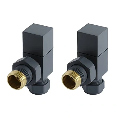 Image of Milano Modern Pair of 15mm Anthracite Grey Square Angled Heated Towel Rail Radiator Valves