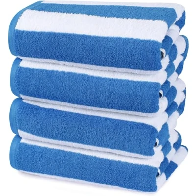Image of Utopia Towels [24 Pack Cabana Stripe Beach (76 x 152 cm) 100% Ring Spun Cotton Large Pool Towels, Soft and Quick Dry Swim (Blue)