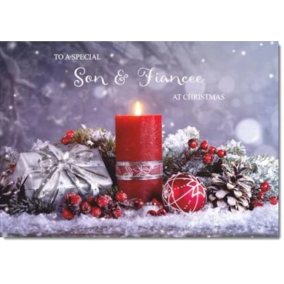 Image of doodlecards Son and Fiancee Christmas Card Festive Red Candle Medium Size for &amp; with Plain Envelope