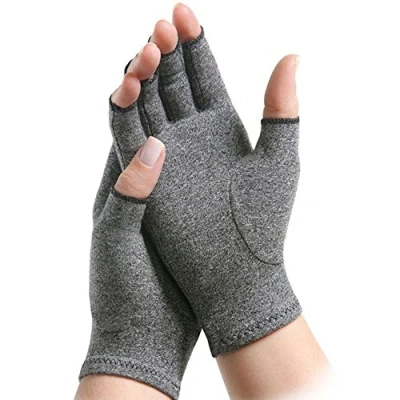 Image of Compression Gloves Active Arthritis Hand Therapy Fingerless for Men Women Grey Increase Circulation Reducing Pain (M)