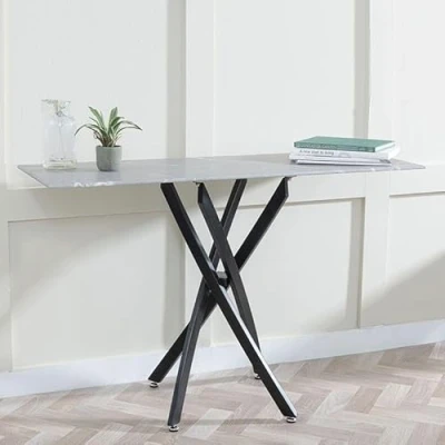 Image of Urban Deco Ashley Glass Console Table with Black Metal Legs