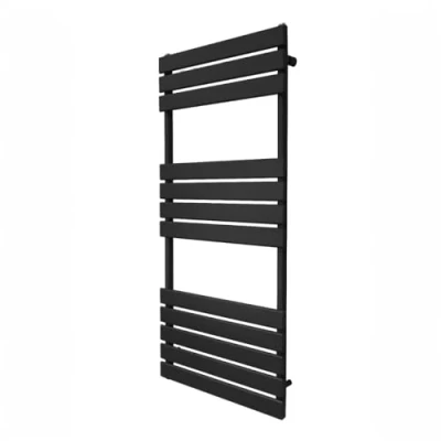 Image of Vertical Towel Radiator Designer Flat Panel 1200mm x 500mm Bathroom Heated Rail Matt Black Central Heating Ladder Heater Wall Mounted Carbon Steel FREE Cleaning Brush Fixing Kit &amp; Brackets