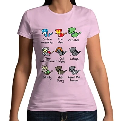 Image of Womens Kitty Cat Vengers A Super Hero Characters Funny Parody T Shirt Pink UK 18 20 (Plus Size XXL)