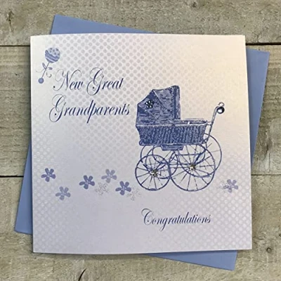 Image of WHITE COTTON CARDS Grandparents Congratulations, Blue Pram Handmade New Baby Boy Card, BD188G