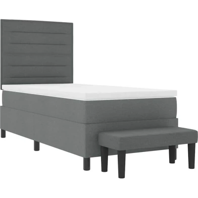 Image of vidaXL Box Spring Bed with Mattress &amp; Bench Dark Grey 100x200 cm Fabric