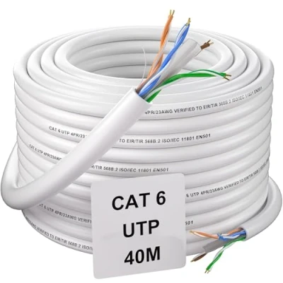 Image of Soibke Cat 6 Ethernet Cable 40m, High Speed Gigabit Network Extra Long LAN Outdoor Bulk Cat6 Internet Cable, 1Gbps 250Mhz RJ45 UTP Waterproof Patch White Wifi