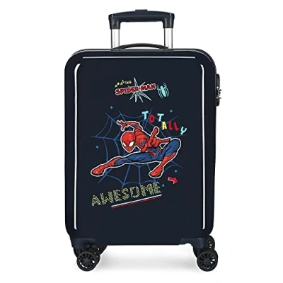 Image of Marvel Spiderman Totally awesome Blue cabin suitcase 38x55x20 cms Rigid ABS Side combination lock 34L 2 kgs 4 double wheels Hand Luggage