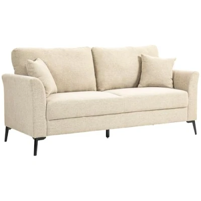 Image of HOMCOM Modern 2 Seater Sofa, Linen Fabric Upholstered Loveseat Sofa with Metal Legs, Wood Frame and Padded Cushion for Living Room Bedroom Office, Beige