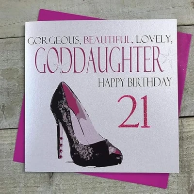 Image of White Cotton Cards Handmade Gorgeous, Beautiful, Lovely, Goddaughter Happy Birthday 21st Code N322 21 Card, White,