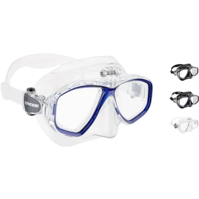 Image of CRESSI Action Cam Mask Clear/Blue Unisex Reduced Volume Dive with Mount, Transparent/Blue, One Size