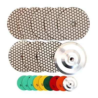 Image of HIGHDRIL Dry Diamond Polishing Pad 8PCS (#50x3/#100x2/#200/#400/#800) 125MM with Aluminum Based Backing Pads for Granite Stone Marble Floor Polish Kit Drill, Grinder, Polisher
