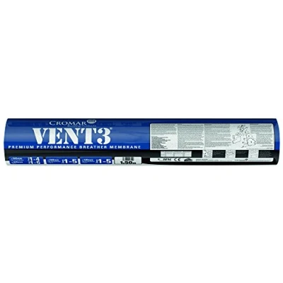 Image of Cromar Building Products Vent 3 1m x 50m Breathable Roofing Underlay, Blue, 50 m (Pack of 1)