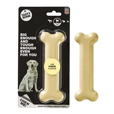 Image of TastyBone Nylon Dog Chew Toy for Large Dogs (Cheese) Indestructible Aggressive Chewers, Everlasting Flavour, Strong Healthy Teeth, Made in the UK