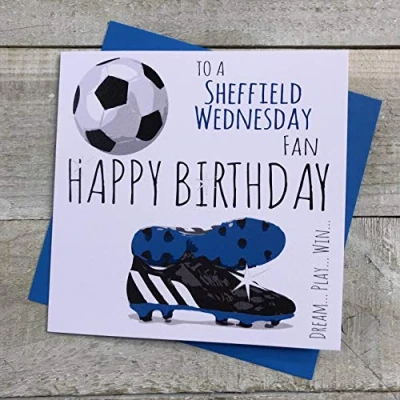 Image of WHITE COTTON CARDS Sheffield Wednesday Owls FC Football Club Fan Birthday Card BOOTS &amp; BALL DESIGN (36)