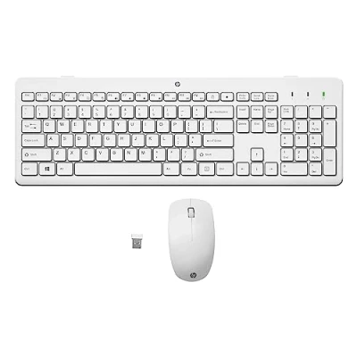 Image of HP 230 Wireless Mouse and Keyboard Combo, quiet comfortable keystrokes, Number Pad, QWERTY UK Layout, 1600 DPI Optical Sensor, 2.4GHz USB dongle included, White