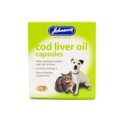 Image of WUNDAPETS JOHNSON&#039;S VETERINARY DOG CAT COD LIVER OIL SUPPLEMENT HEALTHY SKIN COAT BONES 170 CAPSULES