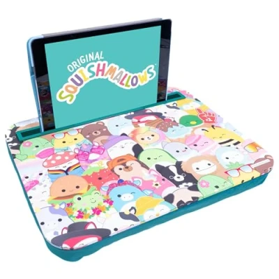 Image of Fizz Creations Squishmallows Lap Tray. Kids Desk Tray with Tablet Holder. Trays Bean Bag cushion. Cushion Teal Coloured Squishmallow Laptray