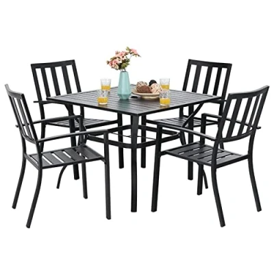 Image of PHIVILLA Garden Table and Chairs Set of 4 Patio Metal Outdoor Bistro Furniture Sets Weather resistant (Strip)