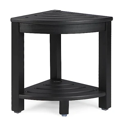 Image of Apolimi HDPE Corner Shower Stool,Shower Bench Seat with Storage Shelf for Shaving Legs Plastic Spa Bath Step Foot Rest Bathroom Small Place (Black)