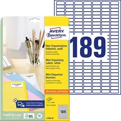 Image of AVERY Zweckform Mini Labels 25.4 x 10 mm White Pack of 1