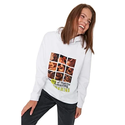 Image of Trendyol Women Oversize Basic Hood Knit Sweatshirt White