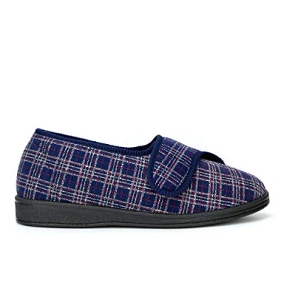 Image of Sleepers Mens Julian II Touch Fastening Washable Memory Foam Wide Fit Slipper with Outdoor Sole Navy 11 UK