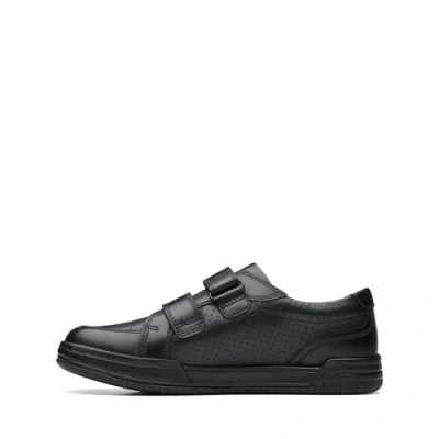Image of Clarks Boys Fawn Strap O Sneaker, Black Leather, 13 UK Wide