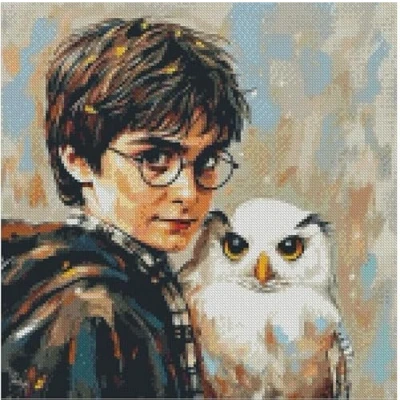 Image of Boy and Owl (1) Counted Cross Stitch Kits, 14 Count aida Fabric, 100% Cotton Thread, 150x150 Stitch,26x26cm kit