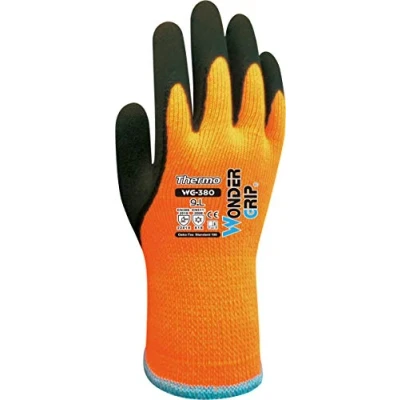 Image of Wondergrip Thermo WG 380 Safety Gloves Double Latex Coating Acrylic Piled Loop Liner High Grip &amp; Cold Resistance EN511, Flexible Winter Orange X Large