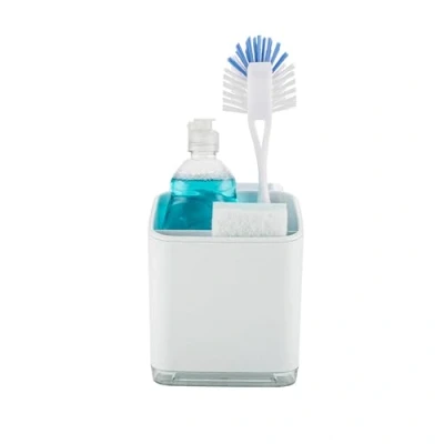 Image of Minky Kitchen Sink Tidy, Organiser, Sponge Holder, Caddy, Accessories, Holder for Sink, Drip Tray, Made in the UK (Speckled White)